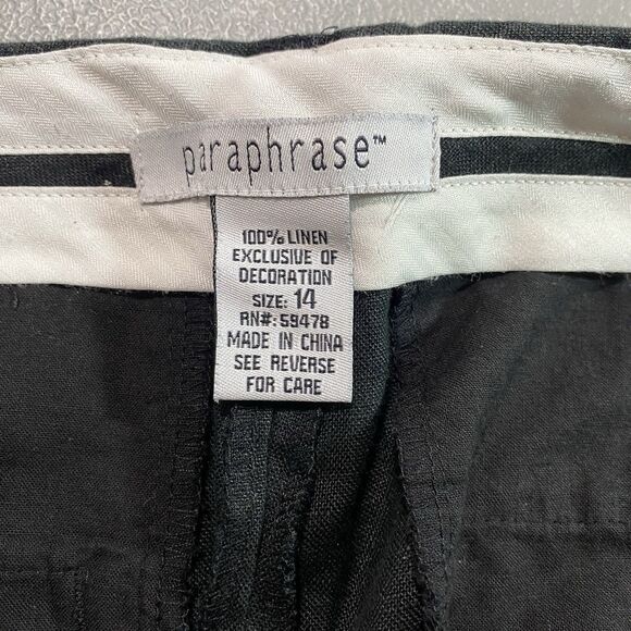Vintage PARAPHRASE Capri Pants Linen Embroidered Beads Dragonfly Womens 14 Black - Picture 4 of 10